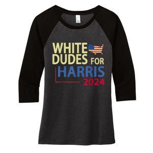 White Dudes For Kamalaharris 2024 President Women's Tri-Blend 3/4-Sleeve Raglan Shirt