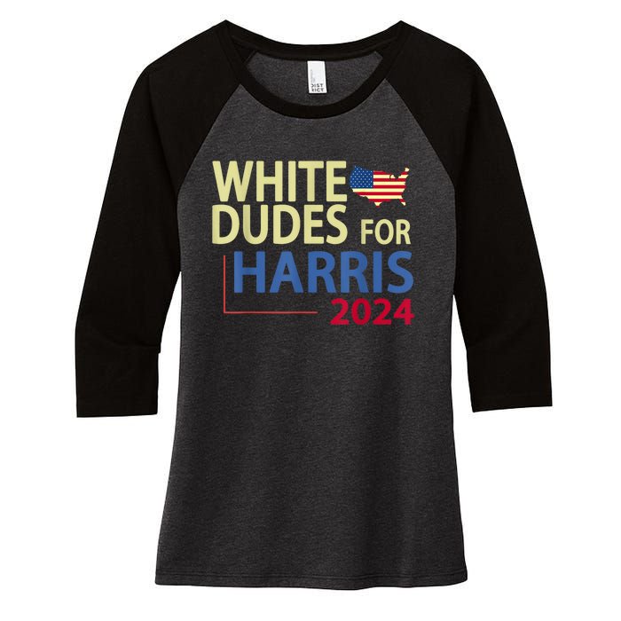 White Dudes For Kamalaharris 2024 President Women's Tri-Blend 3/4-Sleeve Raglan Shirt