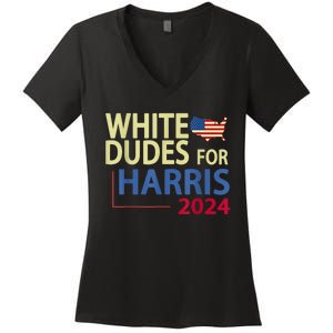 White Dudes For Kamalaharris 2024 President Women's V-Neck T-Shirt