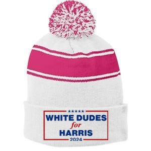 White Dudes For Harris 2024 Stripe Pom Pom Beanie