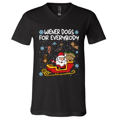 Wiener Dogs For Everybody Santa Funny Christmas Dachshund V-Neck T-Shirt