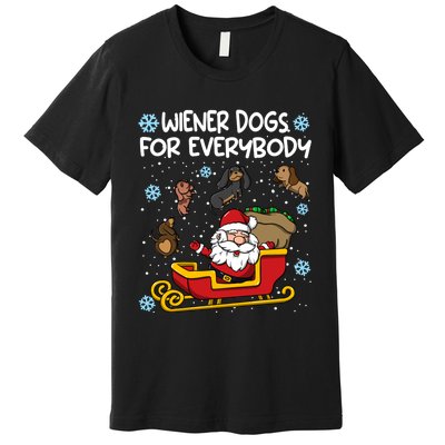 Wiener Dogs For Everybody Santa Funny Christmas Dachshund Premium T-Shirt