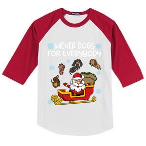 Wiener Dogs For Everybody Santa Funny Christmas Dachshund Kids Colorblock Raglan Jersey