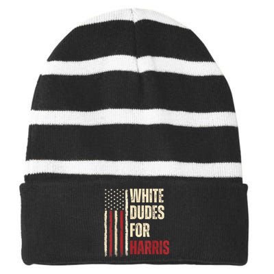 White Dudes For Kamala Harris 2024 For President Election Kamalaharris Striped Beanie with Solid Band