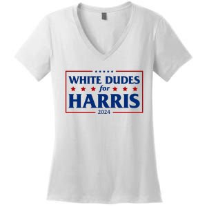 White Dudes For Harris 2024 Women's V-Neck T-Shirt