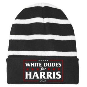 White Dudes For Harris 2024 Striped Beanie with Solid Band