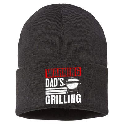 Warning DadS Grilling FatherS Day Graphic Sustainable Knit Beanie