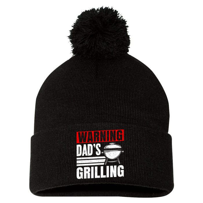 Warning DadS Grilling FatherS Day Graphic Pom Pom 12in Knit Beanie