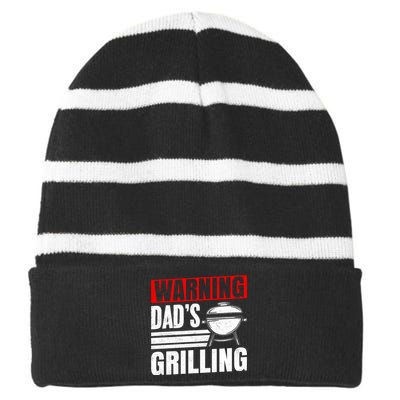 Warning DadS Grilling FatherS Day Graphic Striped Beanie with Solid Band