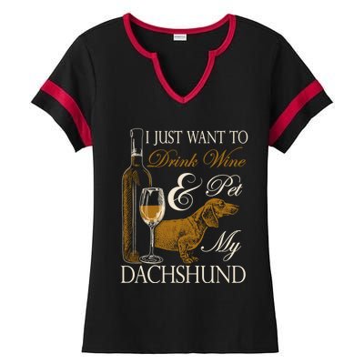 Wine Dachshund Great Gift Ladies Halftime Notch Neck Tee