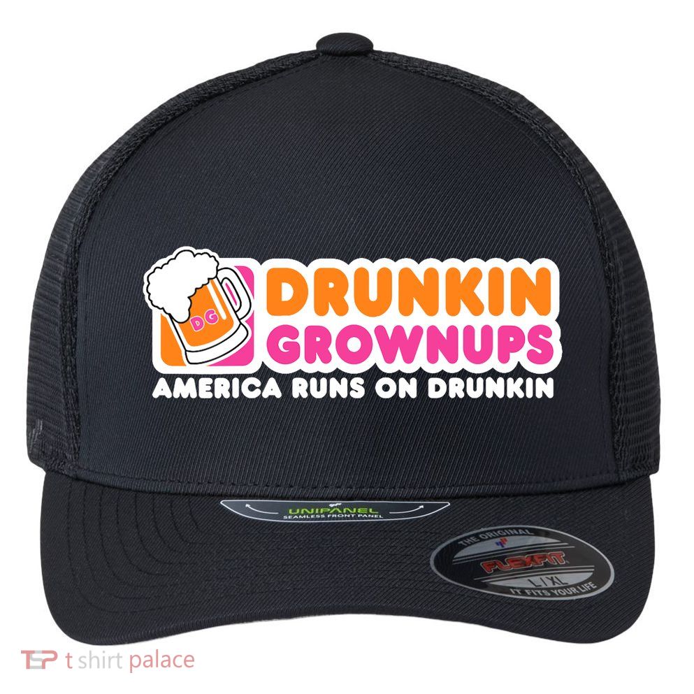 Wo Drunkin Grownups Adult Party Sarcastic Gift Drinking V-Neck Flexfit Unipanel Trucker Cap