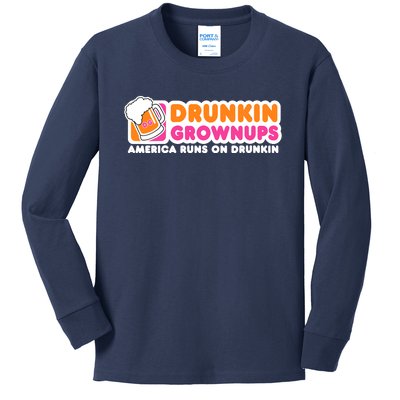 Wo Drunkin Grownups Adult Party Sarcastic Gift Drinking V-Neck Kids Long Sleeve Shirt