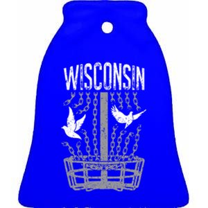 Wisconsin Disc Golf Player Breaking Chains Birdie Gift Ceramic Bell Ornament