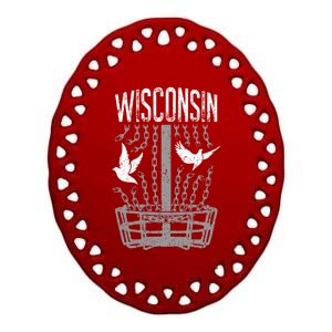 Wisconsin Disc Golf Player Breaking Chains Birdie Gift Ceramic Oval Ornament