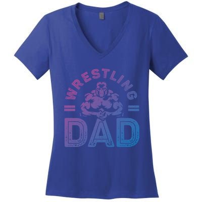 Wrestling Dad Gift Wrestle Lover Daddy Wrestler Gift Women's V-Neck T-Shirt