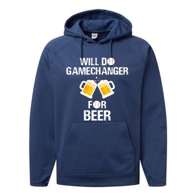 Will Do Gamechanger For Beer Funny Baseball Performance Fleece Hoodie