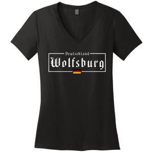 Wolfsburg Deutschland Germany German Flag Women's V-Neck T-Shirt