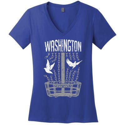 Washington Disc Golf Player Breaking Chains Birdie Gift Women's V-Neck T-Shirt