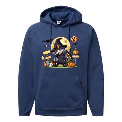 Witch Dabbing Halloween Trick Treat Funny Pumpkin Gift Performance Fleece Hoodie