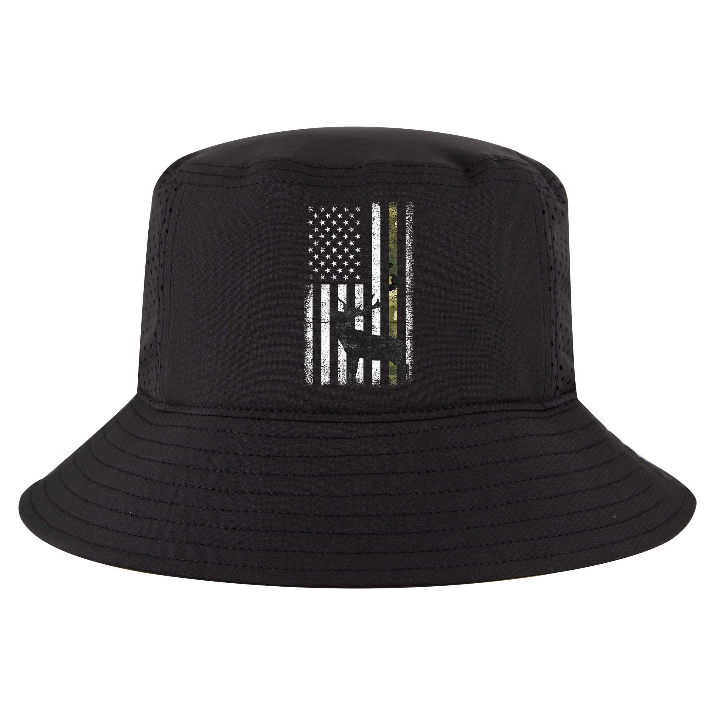 Whitetail Deer Hunting Hunter Elk Buck Camo American Flag  Cool Comfort Performance Bucket Hat