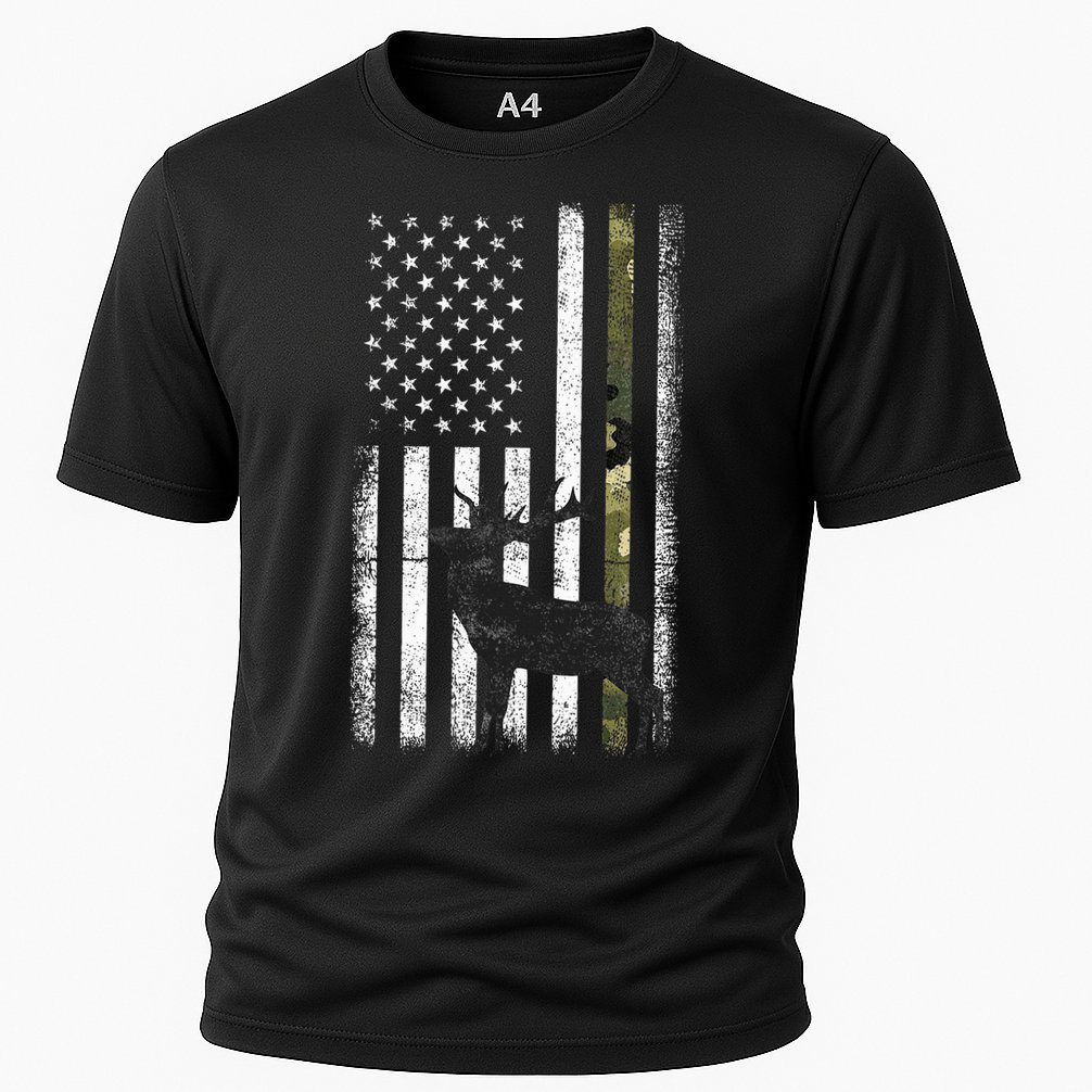 Whitetail Deer Hunting Hunter Elk Buck Camo American Flag  Cooling Performance Crew T-Shirt