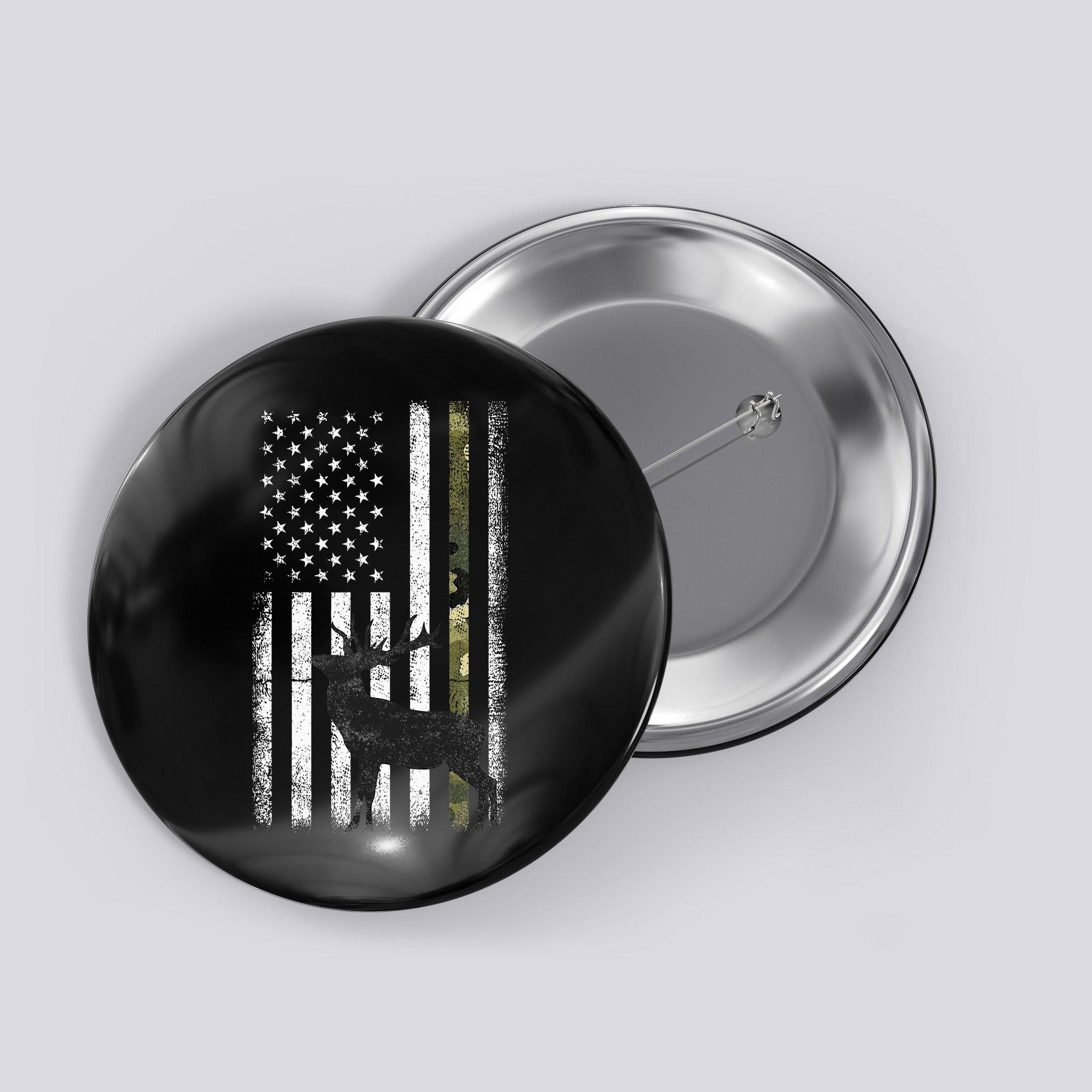 Whitetail Deer Hunting Hunter Elk Buck Camo American Flag  Button