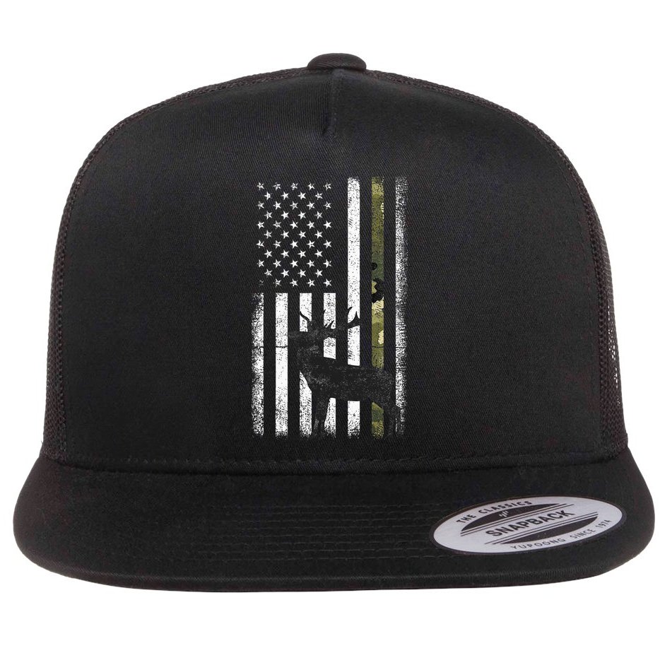 Whitetail Deer Hunting Hunter Elk Buck Camo American Flag  Flat Bill Trucker Hat