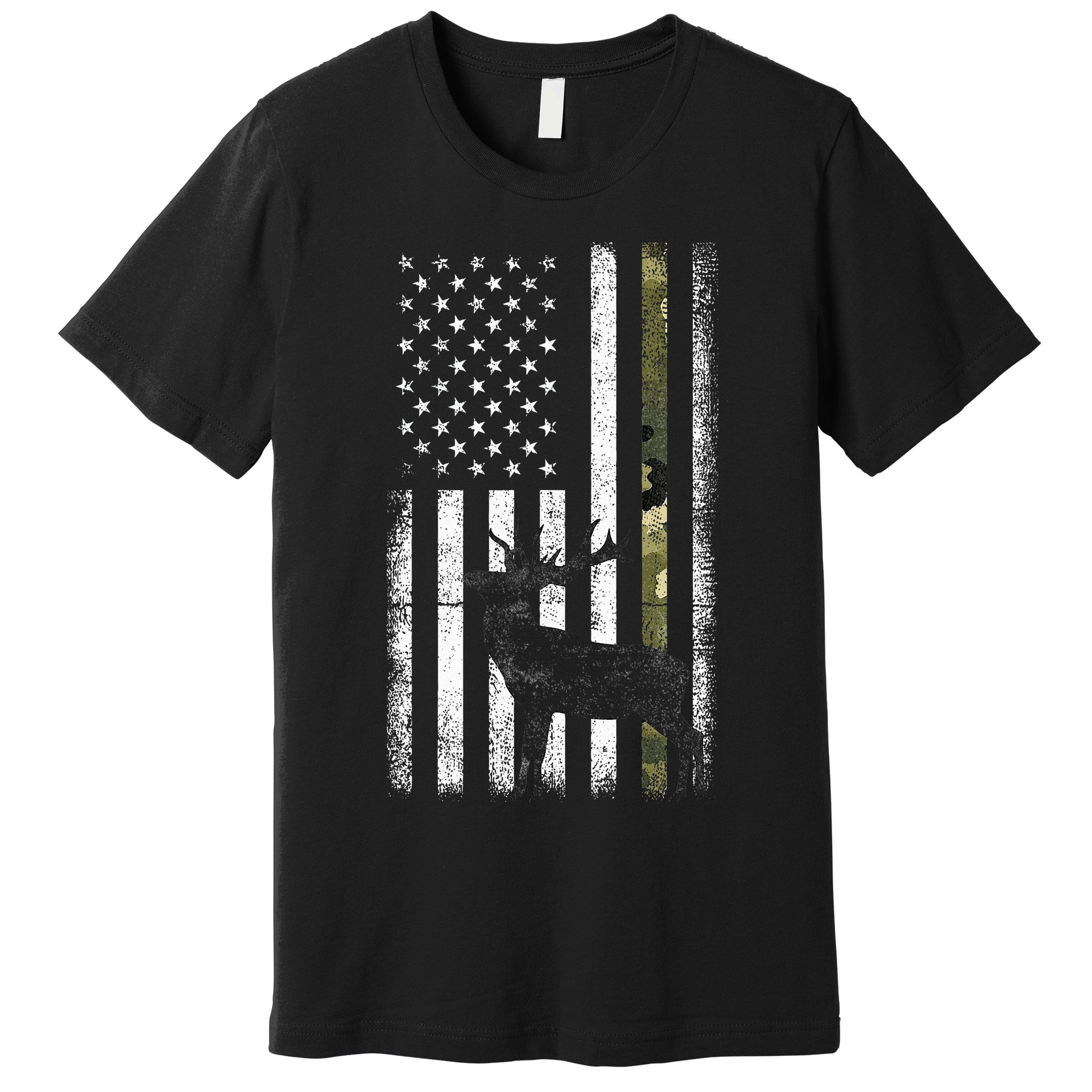 Whitetail Deer Hunting Hunter Elk Buck Camo American Flag  Premium T-Shirt