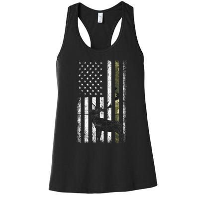 Whitetail Deer Hunting Hunter Elk Buck Camo American Flag  Women's Racerback Tank