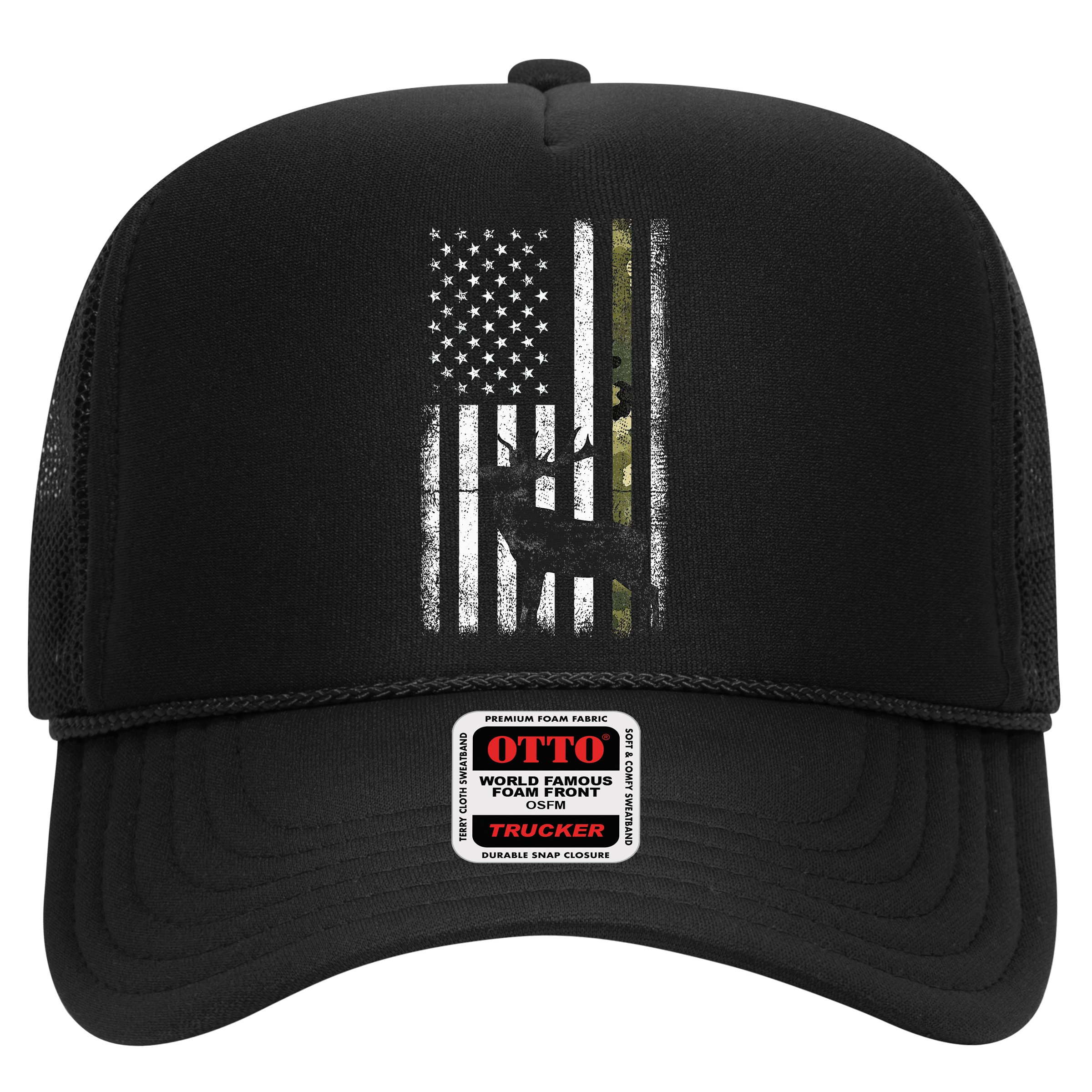 Whitetail Deer Hunting Hunter Elk Buck Camo American Flag  Hat