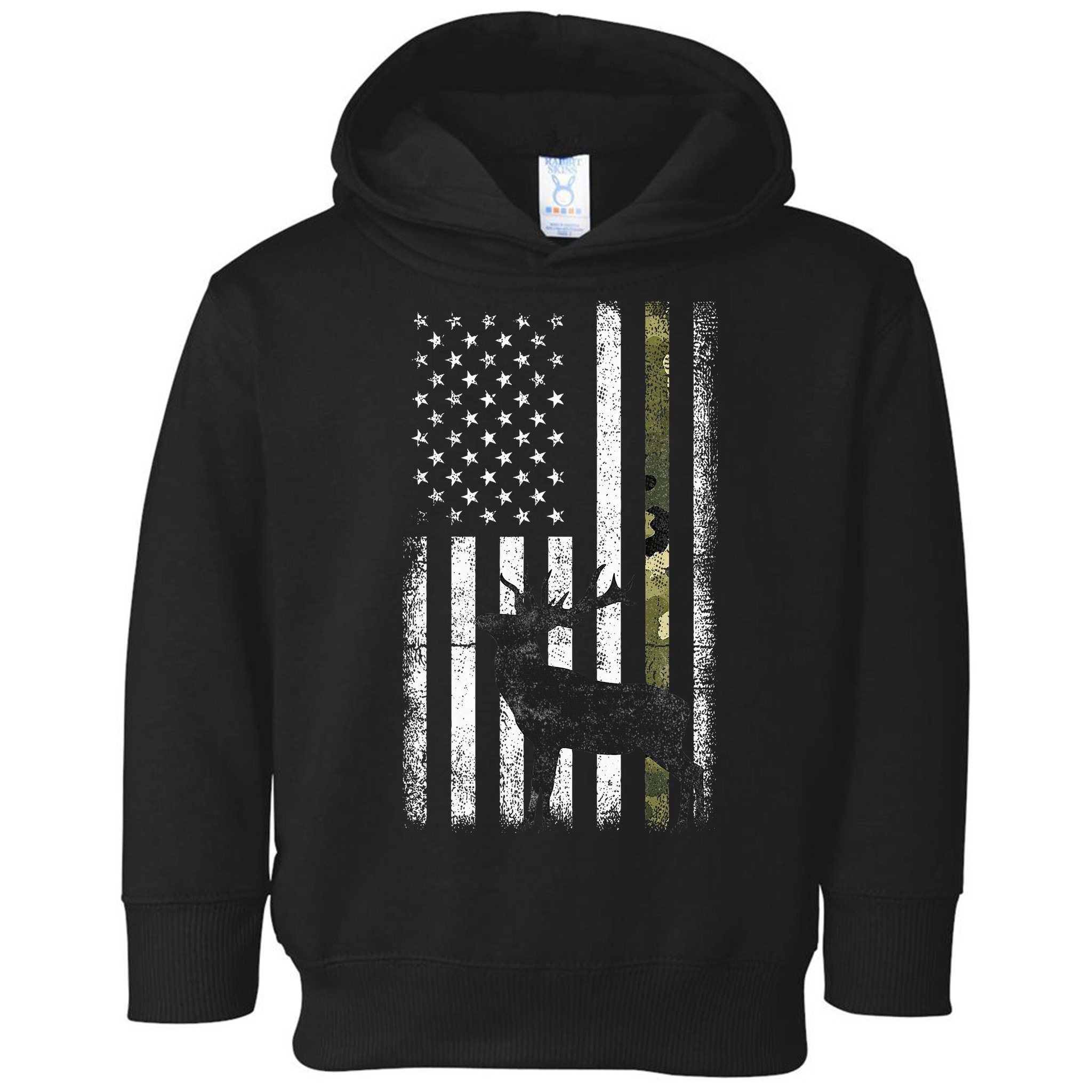 Whitetail Deer Hunting Hunter Elk Buck Camo American Flag  Toddler Hoodie