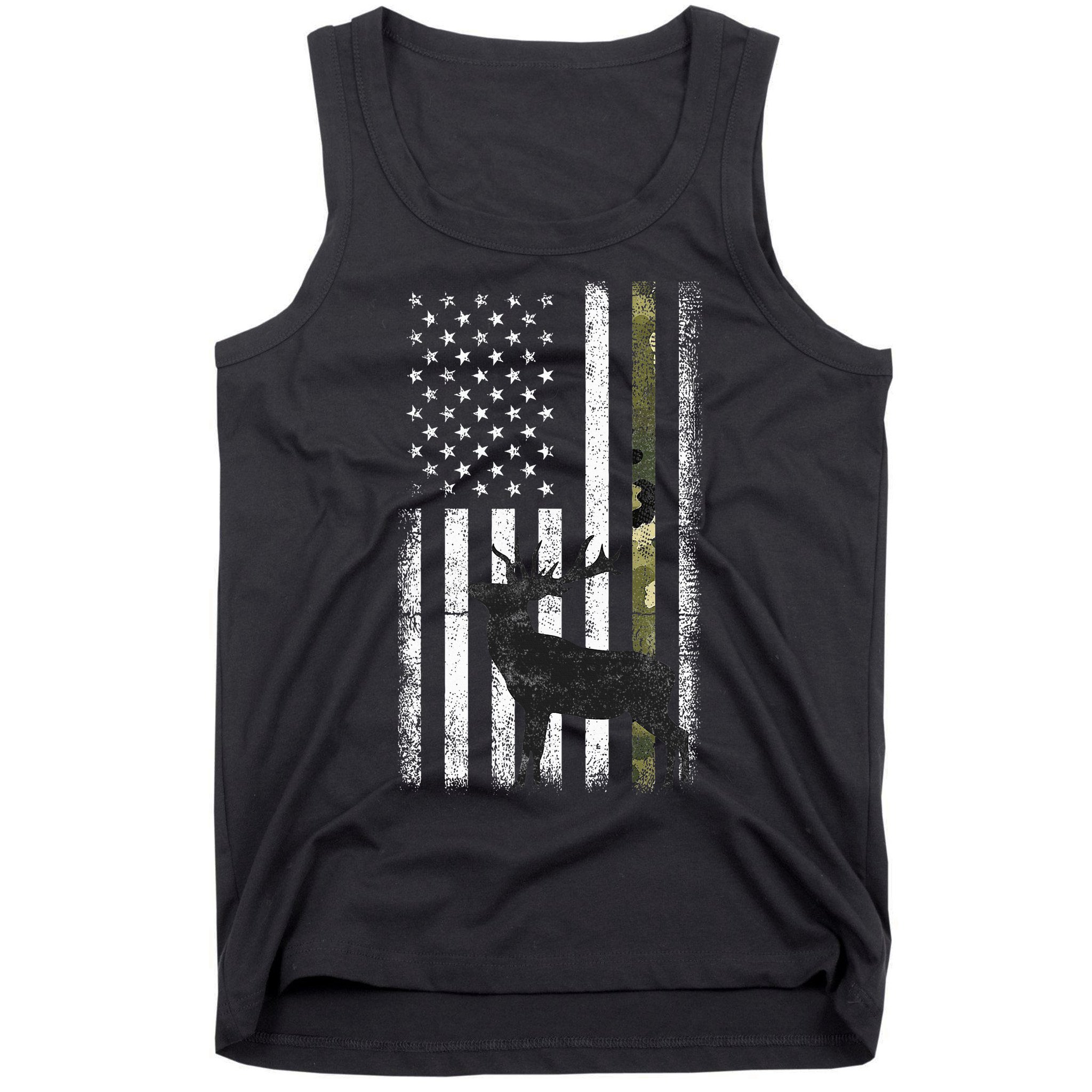 Whitetail Deer Hunting Hunter Elk Buck Camo American Flag  Tank Top