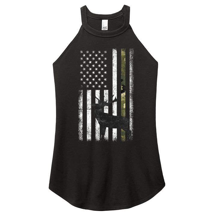 Whitetail Deer Hunting Hunter Elk Buck Camo American Flag  Women's Perfect Tri Rocker Tank