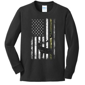 Whitetail Deer Hunting Hunter Elk Buck Camo American Flag  Kids Long Sleeve Shirt