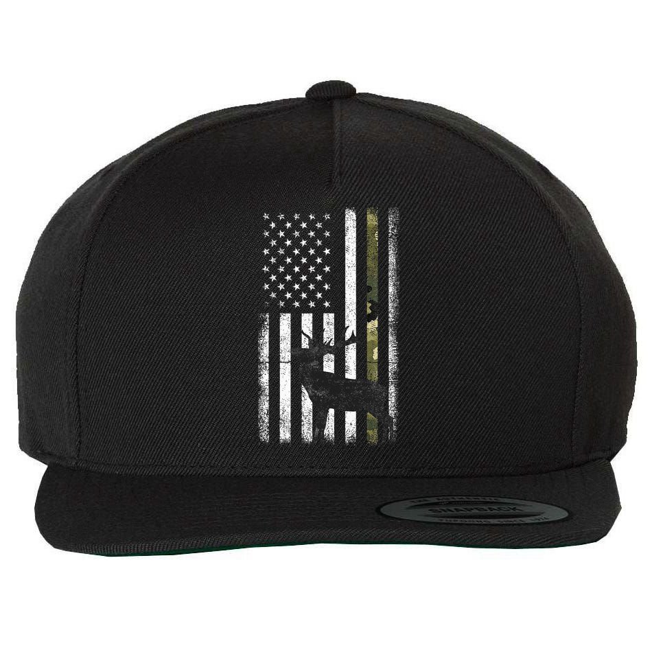 Whitetail Deer Hunting Hunter Elk Buck Camo American Flag  Wool Snapback Cap