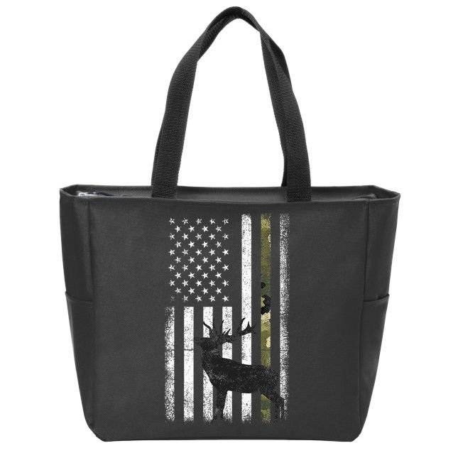 Whitetail Deer Hunting Hunter Elk Buck Camo American Flag  Zip Tote Bag