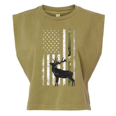 Whitetail Deer Hunting Hunter Elk Buck Camo American Flag  Garment-Dyed Women's Muscle Tee