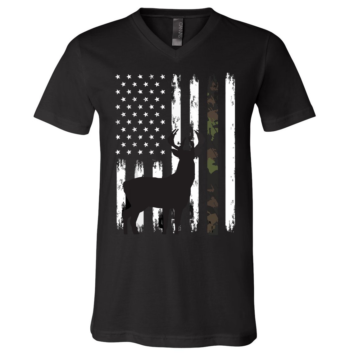 Whitetail Deer Hunting Hunter Gifts Buck Camo American V-Neck T-Shirt