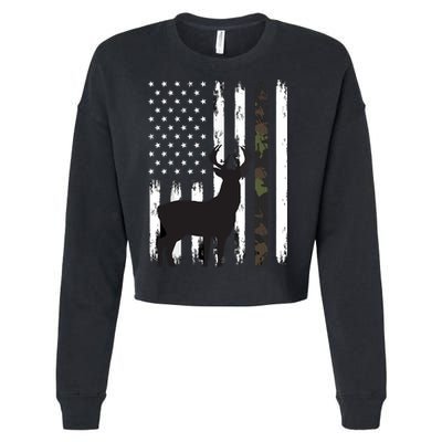 Whitetail Deer Hunting Hunter Gifts Buck Camo American Cropped Pullover Crew