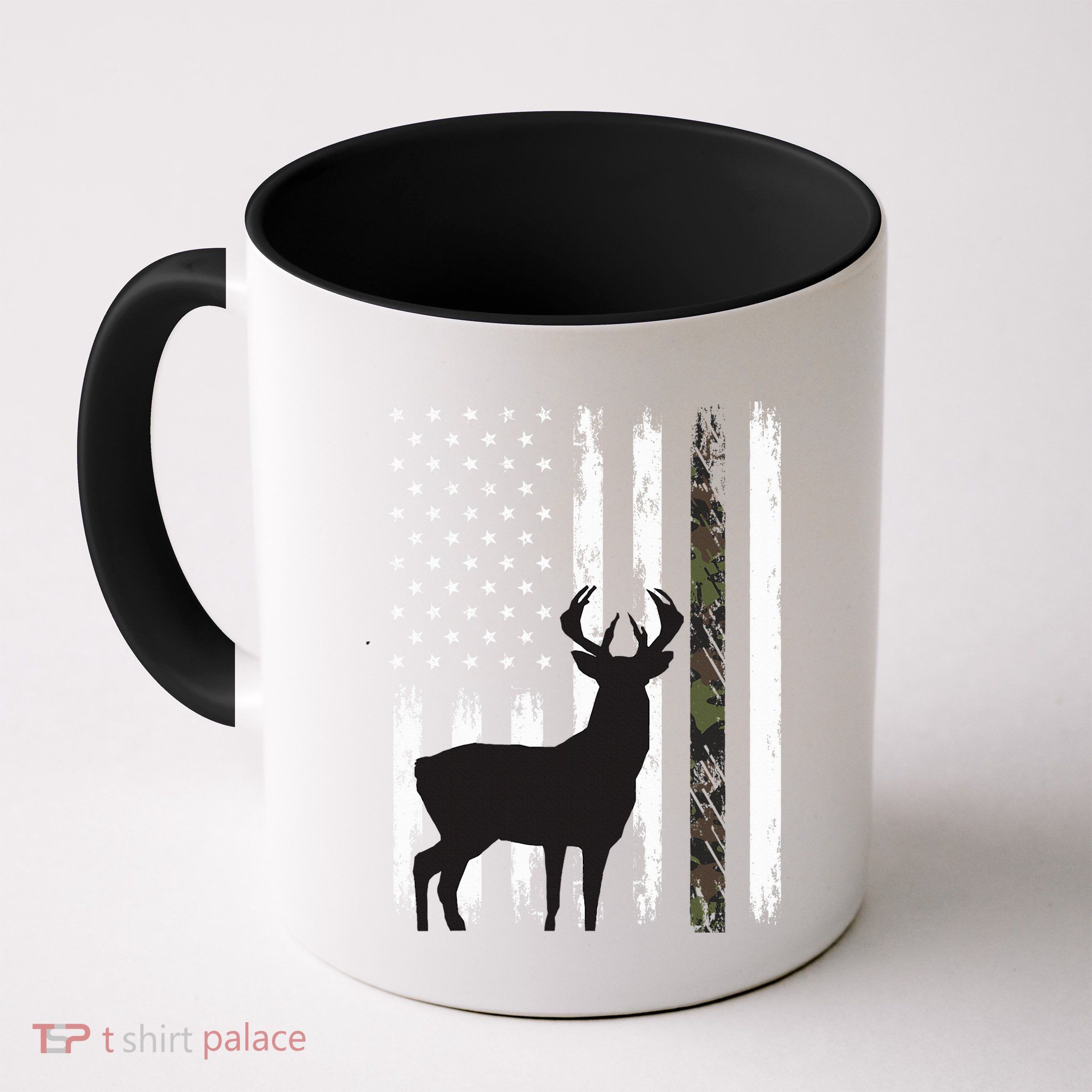Whitetail Deer Hunting Hunter Gifts Buck Camo American Flag  Mug
