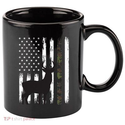 Whitetail Deer Hunting Hunter Gifts Buck Camo American Flag  11oz C Handle Ceramic Mug