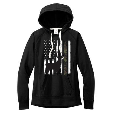 Whitetail Deer Hunting Hunter Gifts Buck Camo American Flag  Women's Fleece Hoodie