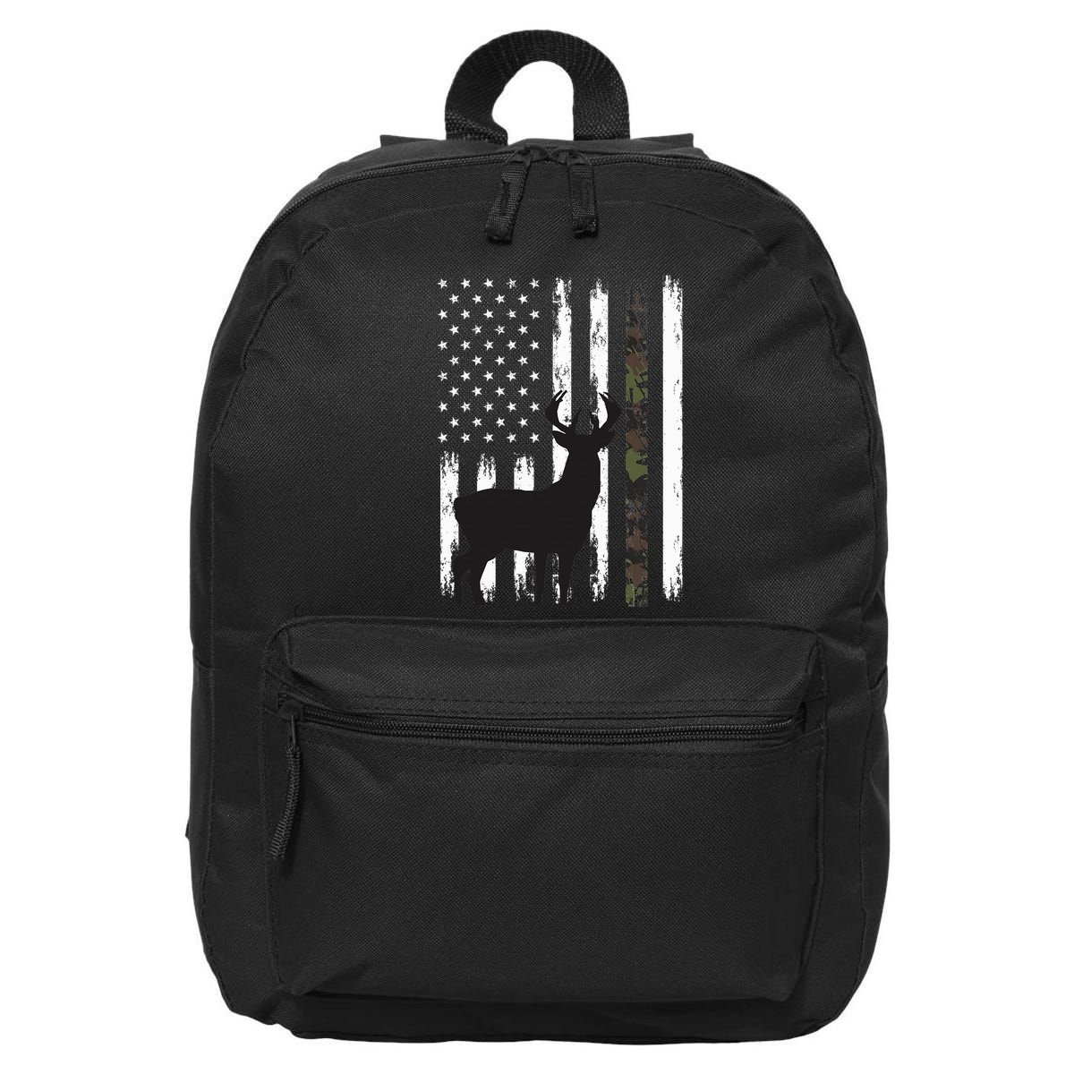 Whitetail Deer Hunting Hunter Gifts Buck Camo American Flag  16 in Basic Backpack