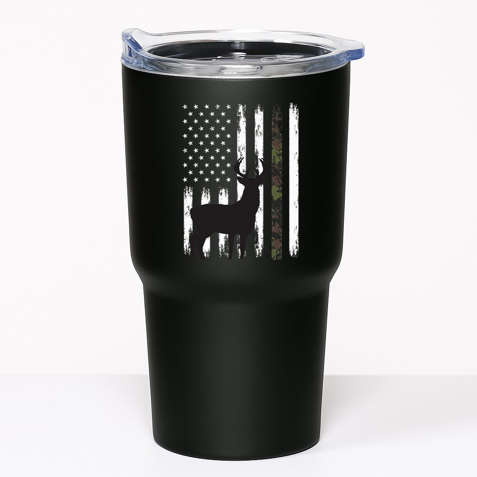 Whitetail Deer Hunting Hunter Gifts Buck Camo American Flag  Tumbler