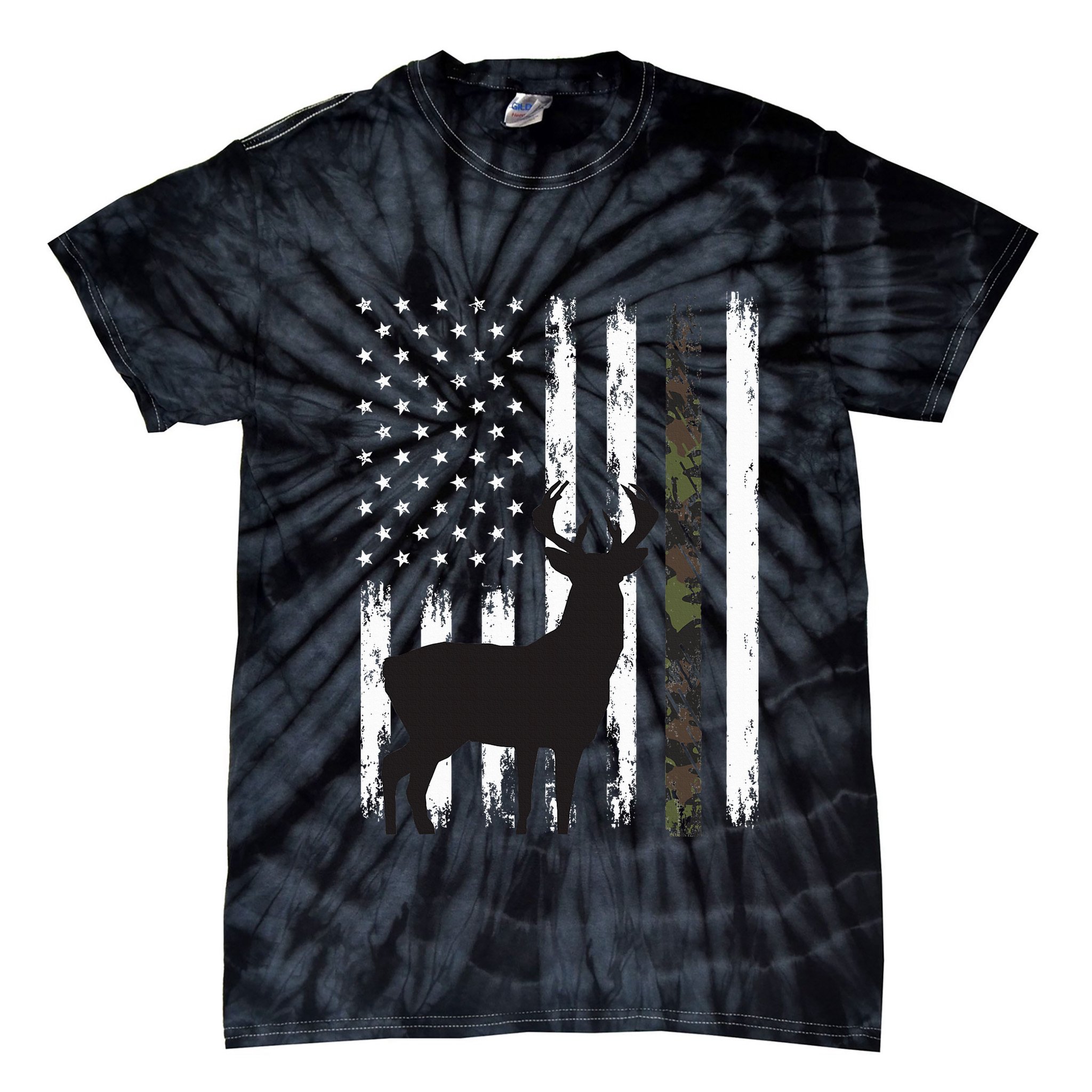 Whitetail Deer Hunting Hunter Gifts Buck Camo American Flag  Tie-Dye T-Shirt