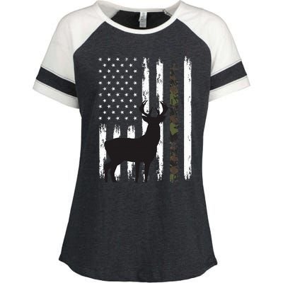 Whitetail Deer Hunting Hunter Gifts Buck Camo American Flag  Enza Ladies Jersey Colorblock Tee