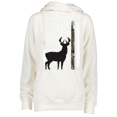 Whitetail Deer Hunting Hunter Gifts Buck Camo American Flag  Womens Funnel Neck Pullover Hood