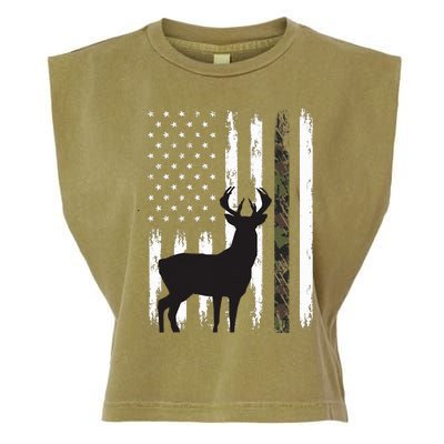 Whitetail Deer Hunting Hunter Gifts Buck Camo American Flag  Garment-Dyed Women's Muscle Tee