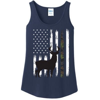 Whitetail Deer Hunting Hunter Gifts Buck Camo American Flag  Ladies Essential Tank