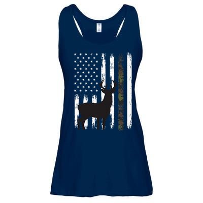 Whitetail Deer Hunting Hunter Gifts Buck Camo American Flag  Ladies Essential Flowy Tank